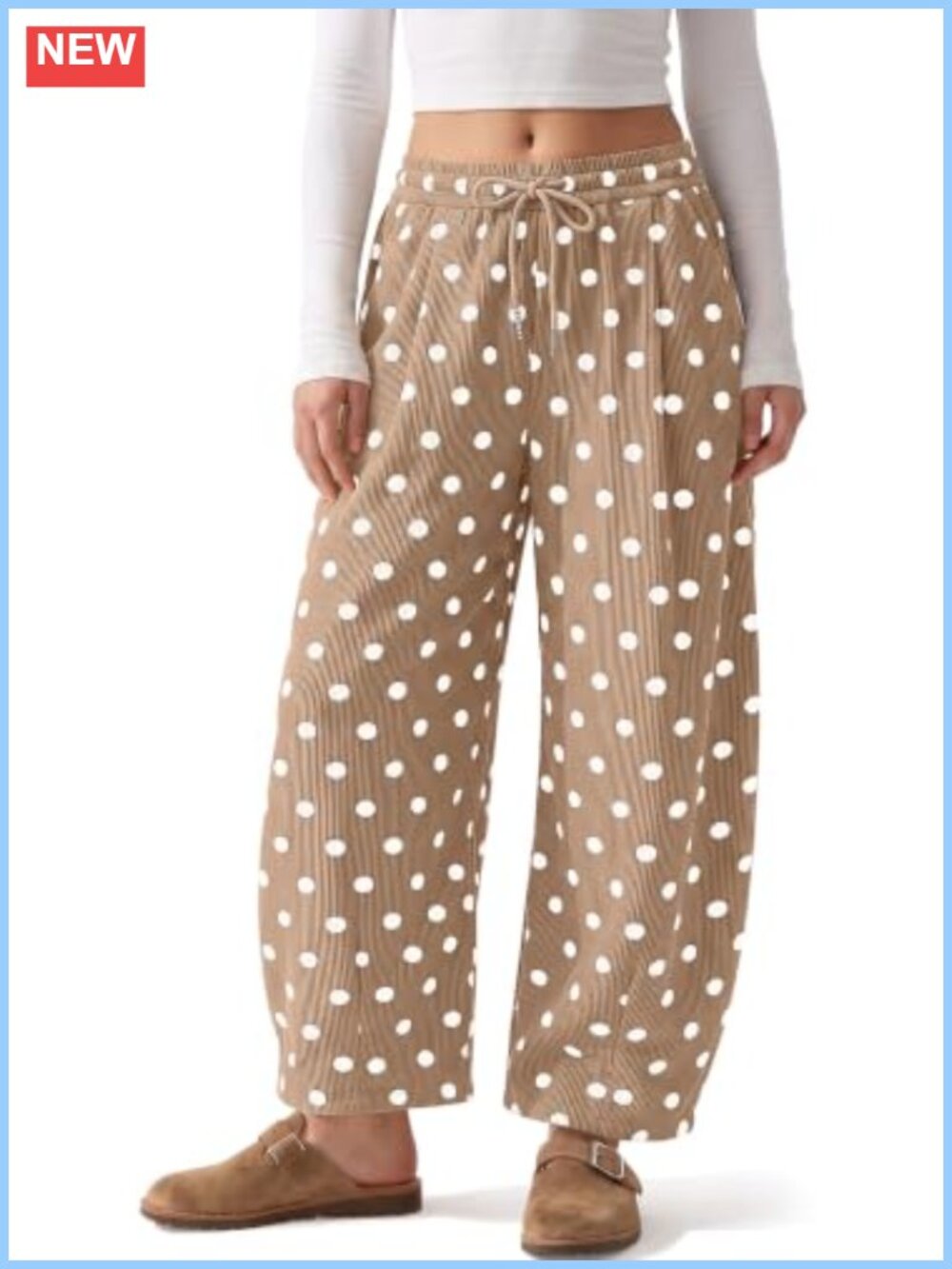 Wide Leg Corduroy Barrel Pants Polka Dot High Waist Trousers